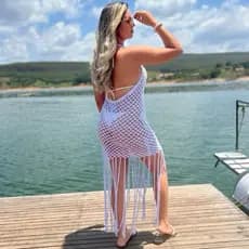 Vestido Saída de Praia Artesanal em Crochê Moda Verão