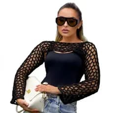 Blusa Crochê Preta Moda Feminina Blogueira