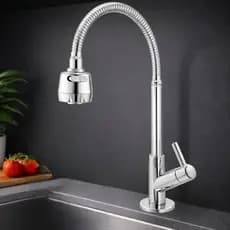 Torneira Cozinha Flexível Bica Móvel 360° Bancada Pia Parede Chuveirinho 2 Jatos