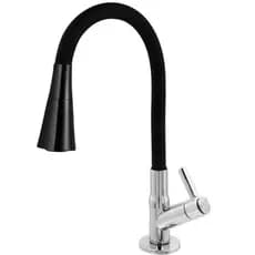 Torneira Cozinha Gourmet Flexível Preto 2 Jatos Pia Bancada Parede 1/4 de Volta Cone Preto