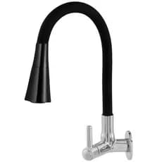 Torneira Gourmet de Cozinha Tubo Flexível Cone 2 Jatos Preto Parede Pia Bancada