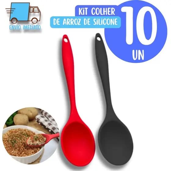 Kit 10 Peças Colher de Arroz de Silicone Grande Reforçada Proteja suas Panelas