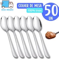 Conjunto de 50 Unidades Colher de Mesa Talher 100% Aço Inox Sopa Arroz Para Bar Restaurante Buffet