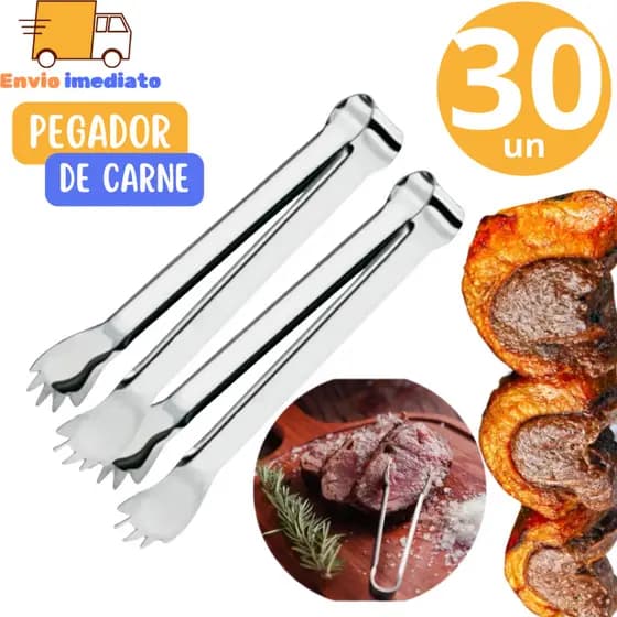 Kit 30 Mini Pegador Universal de Carne 12,5 cm 100% Inox Churrasco Gelo para Churrascaria Cozinha Restaurante  MULTIUSO