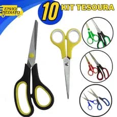 Kit 10 Tesouras Multifuncional em Aço Inox para Corte de Papel Cabelo Escola Empresa Casa