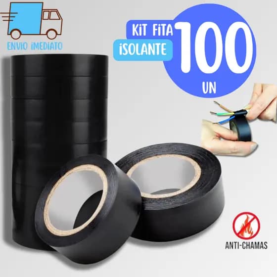 100 Fitas isolante Antichama Preta para Eletricista uso Geral Domestico e Industrial - 5m
