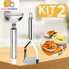 Kit 2 Peças 1 Descascador de Legumes 1 Amassador de Batatas em Aço Inox para Cozinha Casa Restaurantes