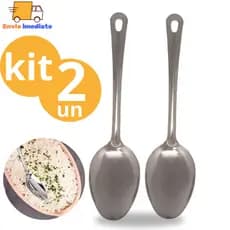KIT 2 Colher De Arroz com Cabo Ergonomico  100 % Aço Inox 25.4cm Casa Restaurante Buffet