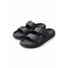 Sandália Chinelo Nuvem Anatômica Birken com Tira Dupla, Conforto Leve e Macia, Preta, Estilo Casual