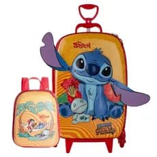 Kit Mochila de Rodas Stitch Tropical 3d Lancheira Escolar