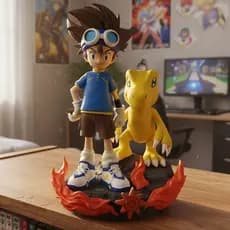 Estátua Digimon Tai e Agumon Anime Figure Boneco Colecionável 22cm