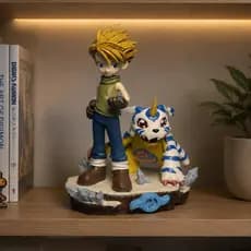 Estátua Digimon Matt e Gabumon Anime Figure Boneco Colecionável 22cm