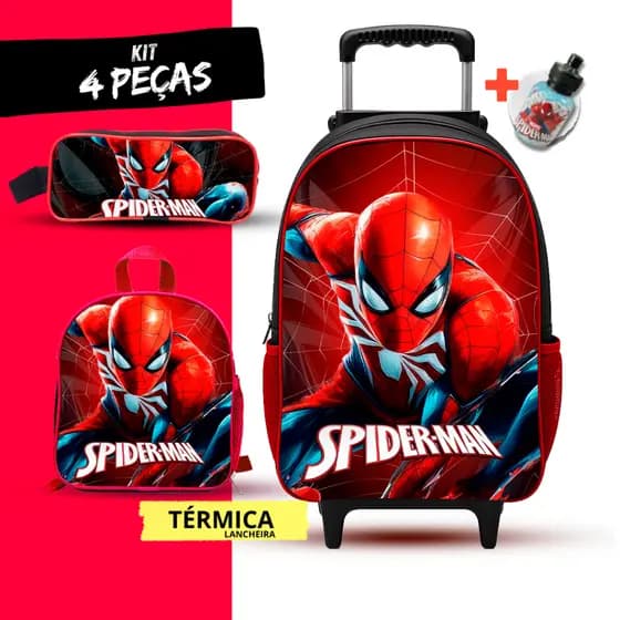 Kit Mochila Escolar Homem Aranha + Lancheira Térmica + Estojo