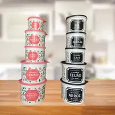 Pote Para Mantimentos Plástico Organizador Resistente Preto Rosa Frases Arroz Feijão Café Açucar Sal