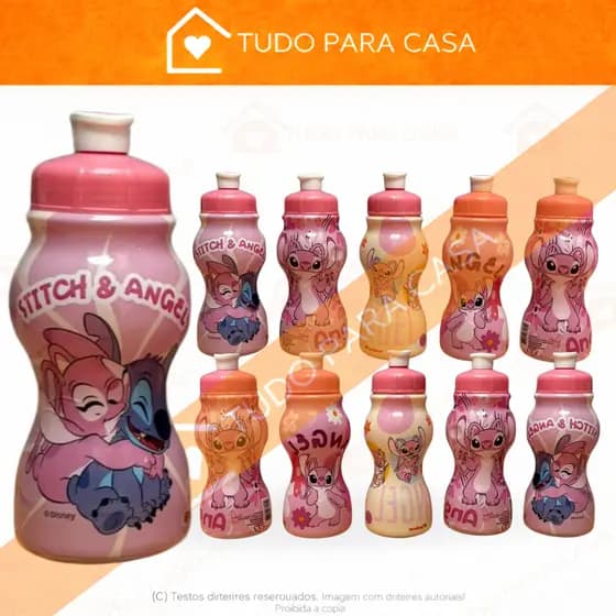 kit Garrafinhas Stitch Angel Sortidas 250 ML Lembrancinha de Aniversario Escolar Brinde