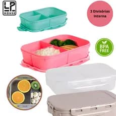 Marmita Plastica Hermetica C/Trava 3 Divisoria 1L Retangular N/ solta cheiro N/Vaza Congela LP HOUSE