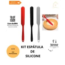 Kit Espátula Reta Confeiteira Em Silicone Para Tortas Bolos Doces Cozinha Facil Manuseio Coberturas