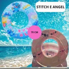 Boia em Circulo Infantil Segura Praia Piscina Personagem Stitch Angel 70CM Presente Dia das Crianças