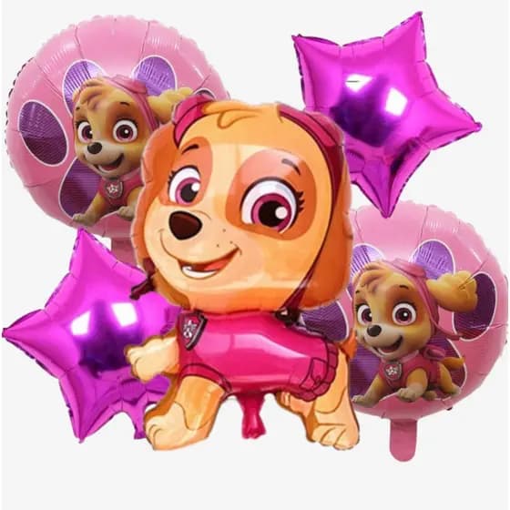 Kit 5 Balão Patrulha Canina Skye + Skye Redondo+ Estrela Metalizados
