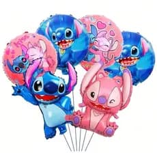 Kit 6 Balões Metalizado Lilo Stitch e Angel Festa Decoração Envio Imediato