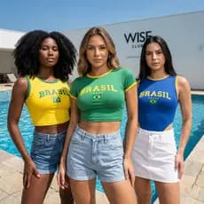Cropped Regata Body Camiseta Brasil Feminino Bandeira - Torcida Copa do Mundo Blogueira Verão
