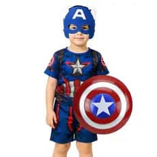 Fantasia Menino Infantil Do Capitão América Curta Com Mascara e Escudo
