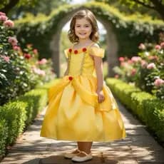 Meninas Vestido Fantasia Princesa Inantil Bela E A Fera