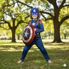 Fantasia Infantil Do Capitão América Longa Com Enchimento Escudo E Mascara De plástico Herói
