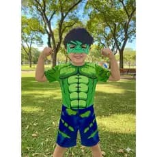 Fantasia Roupa Infantil Hulk Curta Com Mascara Presente Menino 1 a 9 anos Festa Envio Rápido