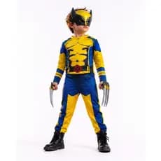 Fantasia Infantil Herói Wolverine Longa Com Enchimento Mascara e Garras De Plástico