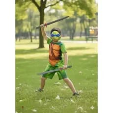 Fantasia Tartaruga Ninja Leonardo Com 2 Espadas Mascara E Mochila