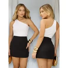 Kit 2 Blusa Regata manga nula canelada um ombro