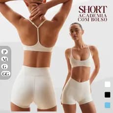 Short Academia Feminino com Bolsos Suplex Fitness Treino Corrida