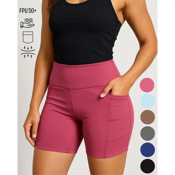 Short Feminino Academia Poliamida com Bolso na laterais