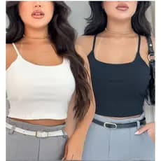 Kit 2 Cropped Top Feminino Canelado Alcinha Blusa Feminina Básica