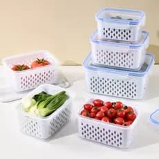 Kit 3 Organizadores Potes Hermetico Geladeira 850ML/1750ML/3300ML Alimentos Vegetais