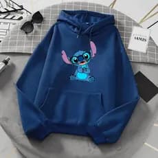 Moletom feminino Fofo Stitch Casaco Feminino Delicado Moletom Com Bolso e Gorro