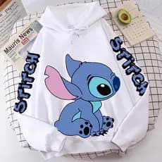 Moletom Unissex Com Capuz Manga Longa Moda Disney Lilo Stitch Kawaii Básico Blusa De Frio De Algodão