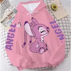 Moletom De Desenho Animado Estampado "Stitch" ou "Angel" Com Qualidade 100% Algodão