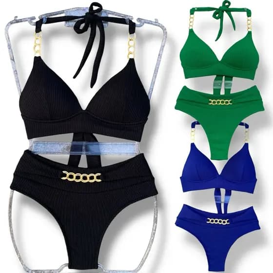 Biquíni cintura alta, modelo corrente com bojo e forro. Moda praia e piscina