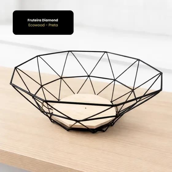 Fruteira Diamond Forma Gepmétrica Metal - Preta