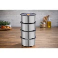 Conjunto 4 Potes Herméticos Redondo Inox 450ML
