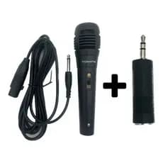 Microfone Para Karaoke Na Tv Dinâmico Cardióide Com Fio + Plug P2 Cor Preto