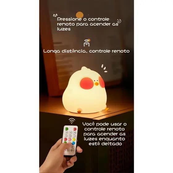 Luminária Silicone Touch Abajur Led Recarregavel Pintinho Luz Noturna Rgb Com Controle Para Presente De Aniversário
