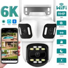 Câmera wi-fi sem fio de três telas ICSee, monitor remoto para celular, visão noturna HD 12MP