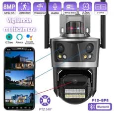 Câmera de vigilância sem fio Wi-Fi de três telas visão noturna colorida HD 8 MP controle por celular