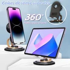 Suporte para celular de mesa com áudio por indução sem fio, alto-falante externo giratório 360°