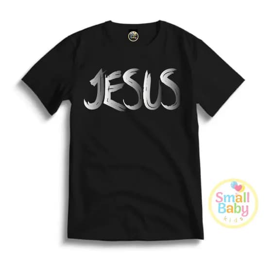 Camiseta/ Camisa Infantil / Juvenil/ Unissex Jesus Escrito Cinza Em Algodão