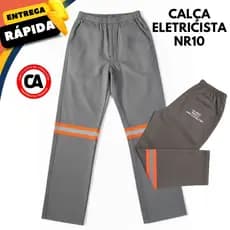 Calça de Segurança NR10 Trabalho com Elástico Total e Faixa Refletiva Laranja Com CA