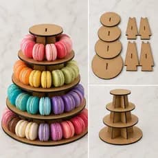 Torre para Macarons 5 Andares MDF Cru 3mm Desmontável 69 Doces Festa